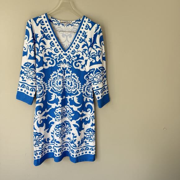 Barbara Gerwit Turquoise V-Neck Preppy Resort Vacation Long Sleeve Dress Large - Picture 1 of 8